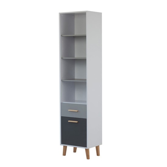 Βιβλιοθήκη Timmy Λευκό-Γραφίτη-Γκρι 46.8x36x199cm Βιβλιοθήκη Timmy Λευκό-Γραφίτη-Γκρι 46.8x36x199cm