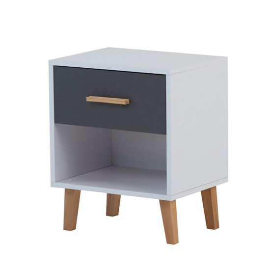 Κομοδίνο Timmy Λευκό-Γραφίτη-Γκρι 46.8x36x57.1cm Κομοδίνο Timmy Λευκό-Γραφίτη-Γκρι 46.8x36x57.1cm