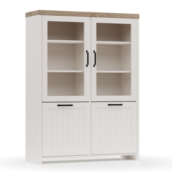Bιτρίνα VERNE Δίφυλλη  114.8x37.2x153cm Λευκό-Φυσικός Δρυς