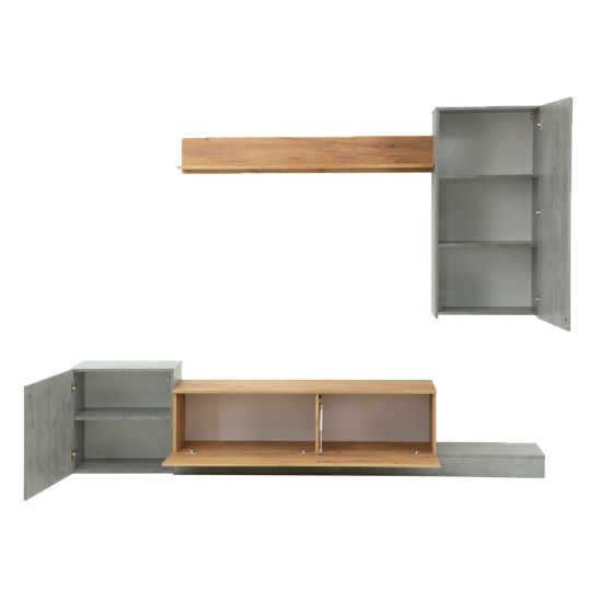 Σύνθεση Τηλεόρασης Lucky 246.3x37x193cm Γκρι-Χρυσό Δρυς