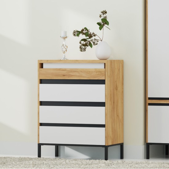Συρταριέρα Palmor Χρυσό Δρυς-Λευκό 77x40x101cm Συρταριέρα Palmor Χρυσό Δρυς-Λευκό 77x40x101cm