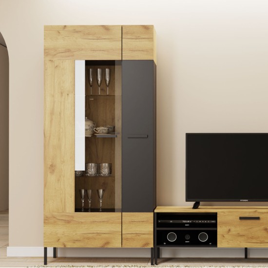 Βιτρίνα Santes Χρυσό Δρυς-Γραφίτης 90x42x197.5cm Βιτρίνα Santes Χρυσό Δρυς-Γραφίτης 90x42x197.5cm