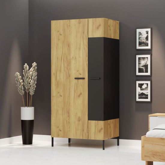 Δίφυλλη Ντουλάπα Santes Χρυσό Δρυς-Γραφίτης 90x60x197.5cm Δίφυλλη Ντουλάπα Santes Χρυσό Δρυς-Γραφίτης 90x60x197.5cm