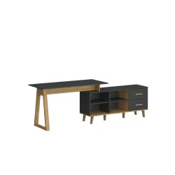 Σύνθεση Γραφείου Pluton Set 4 (Σετ 2τμχ) Ανθρακί-Χρυσό Δρυς