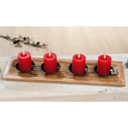 Κηροπήγιο  Βάση 4θέσιο Φυσικό/Μαύρο Μέταλλο/Ξύλο 15x46x2cm