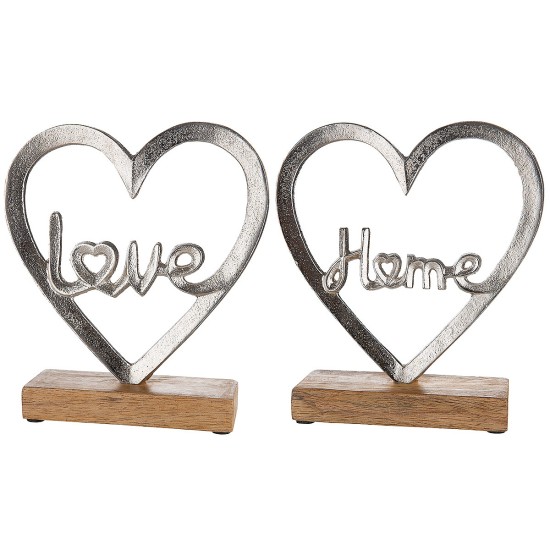 Διακοσμητικό Καρδιά 'Home/Love' Σε Βάση Ασημί Αλουμίνιο/Ξύλο 6x18x16cm Σε 2 Σχέδια Διακοσμητικό Καρδιά 'Home/Love' Σε Βάση Ασημί Αλουμίνιο/Ξύλο 6x18x16cm Σε 2 Σχέδια
