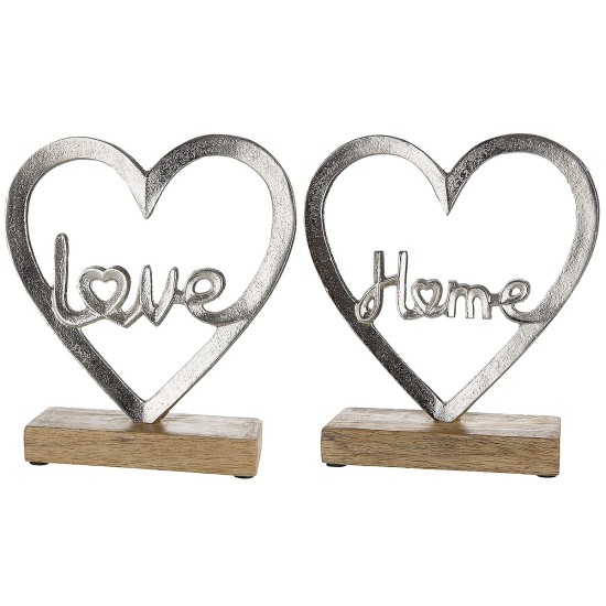Διακοσμητικό Καρδιά 'Home/Love' Σε Βάση Ασημί Αλουμίνιο/Ξύλο 6x18x16cm Σε 2 Σχέδια Διακοσμητικό Καρδιά 'Home/Love' Σε Βάση Ασημί Αλουμίνιο/Ξύλο 6x18x16cm Σε 2 Σχέδια