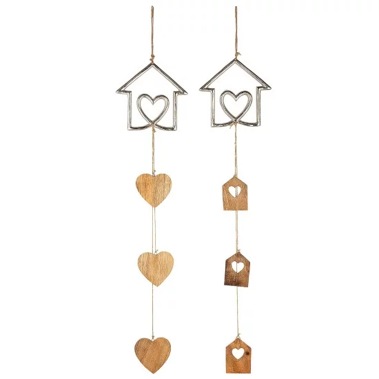 Διακοσμητικό Κρεμαστό  Σπιτάκι Ασημί/Φυσικό Αλουμίνιο/Ξύλο 1x12.5x90cm Σε 2 Σχέδια