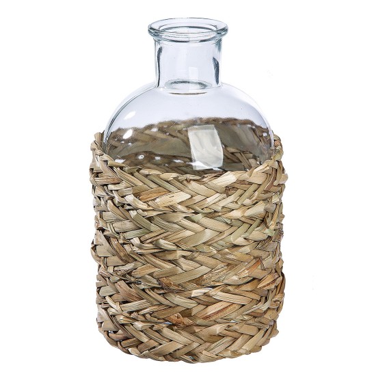 Βάζο Μπουκάλι Διάφανο/Φυσικό Γυαλί/Ψάθα 19.5cm Βάζο Μπουκάλι Διάφανο/Φυσικό Γυαλί/Ψάθα 19.5cm
