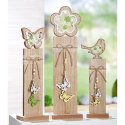 Διακοσμητικό  Σταντ Με Πουλί/Λουλούδι/Πεταλούδα Φυσικό MDF 9x15x49cm Σε 3 Σχέδια