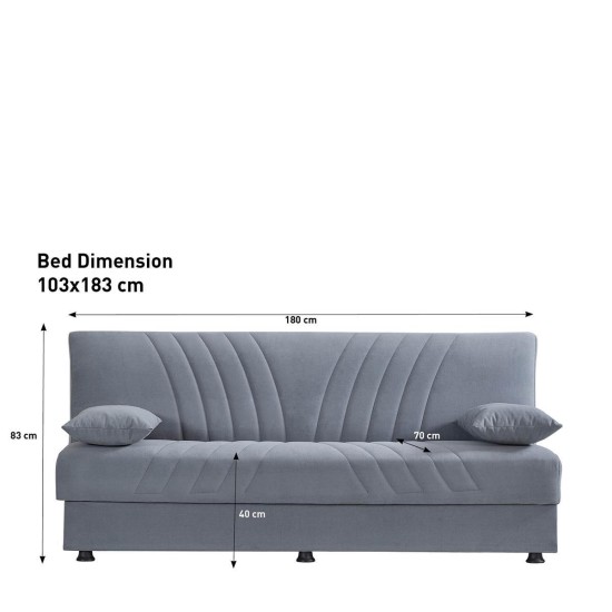 Καναπές Κρεβάτι Τριθέσιος JORGE Γκρι 180x78x80cm Καναπές Κρεβάτι Τριθέσιος JORGE Γκρι 180x78x80cm