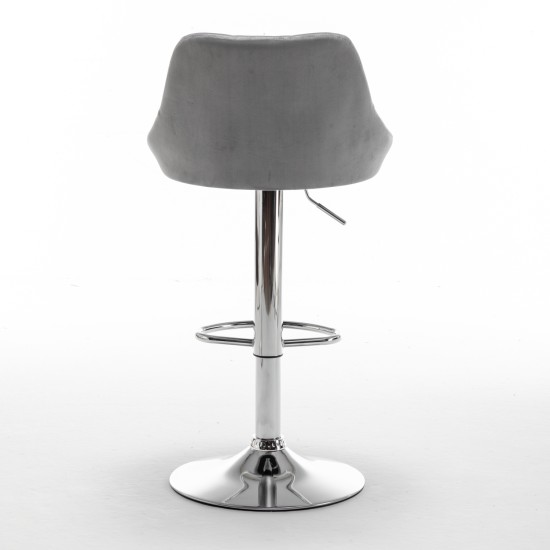 Σκαμπό Bar  JORDO Με Πλάτη Πτυσσόμενο Γκρι Βελούδο/Μέταλλο 46x46x83-105cm