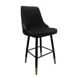 Σκαμπό Bar  COBB Με Πλάτη Μαύρο Βελούδο/Μέταλλο 49x53x100cm