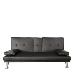 Καναπές Κρεβάτι Τριθέσιος  ALFRED Μαύρο PU 164x76.5x79cm