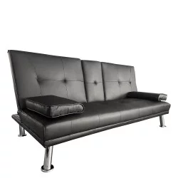 Καναπές Κρεβάτι Τριθέσιος  ALFRED Μαύρο PU 164x76.5x79cm