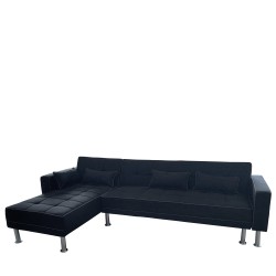 Καναπές Κρεβάτι Γωνιακός  MICHA Αναστρέψιμος Μαύρο/Γκρι Ύφασμα 300x112x76cm