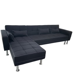 Καναπές Κρεβάτι Γωνιακός  MICHA Αναστρέψιμος Μαύρο/Γκρι Ύφασμα 300x112x76cm