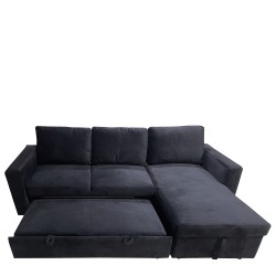 Καναπές Κρεβάτι Γωνιακός  MATINEE Αναστρέψιμος Μαύρο Ύφασμα 220x155x81cm