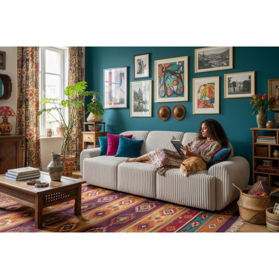 Καναπές Κρεβάτι Τριθέσιος  SCULPTA Μπεζ Ύφασμα 234x88x75cm