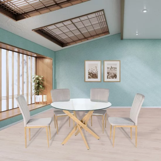 Τραπέζι  KATLA Διάφανο/Φυσικό Γυαλί/Ξύλο 120x120x75cm