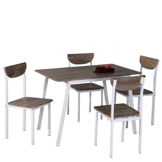 Τραπέζι Σετ (4+1) ArteLibre LINDERIA Λευκό/Καφέ 110x70x75cm - ART-14330032