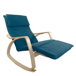 Πολυθρόνα Κουνιστή  LUNDRA Μπλε/Φυσικό Ύφασμα/Ξύλο 67x127x91cm