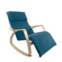 Πολυθρόνα Κουνιστή  LUNDRA Μπλε/Φυσικό Ύφασμα/Ξύλο 67x127x91cm