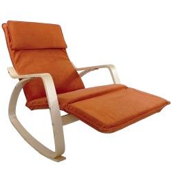 Πολυθρόνα Κουνιστή  LUNDRA Πορτοκαλί/Φυσικό Ύφασμα/Ξύλο 67x127x91cm