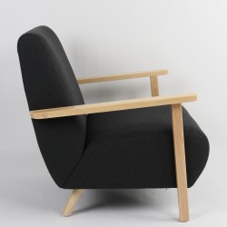 Πολυθρόνα  GREVILLEA Μαύρο/Φυσικό Ύφασμα/Ξύλο 82x70.5x85cm