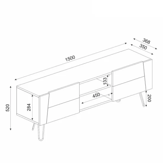 Έπιπλο Τηλεόρασης  DIAPOROS Φυσικό/Μαύρο/Ανθρακί Μοριοσανίδα/Μελαμίνη 150x52x35cm