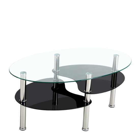 Τραπέζι Σαλονιού ArteLibre MOON FLOWER Διάφανο/Μαύρο Μέταλλο/Γυαλί 90x55x43cm - ART-14420005