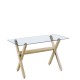 Τραπέζι ArteLibre BEE Διάφανο/Φυσικό Ξύλο/Γυαλί 140x80x75cm - ART-14420012