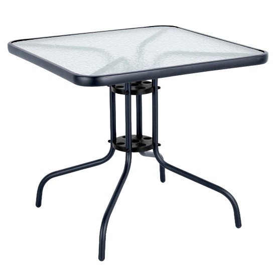 Τραπέζι Κήπου  MARS Μαύρο Μέταλλο/Γυαλί 80x80x70cm