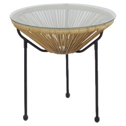 Τραπέζι Κήπου  GANYMEDE Φυσικό/Μαύρο Μέταλλο/Γυαλί/Rattan Φ50x50cm