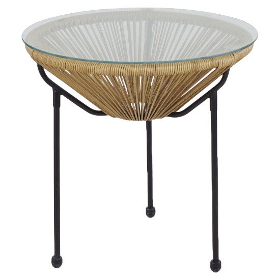 Τραπέζι Κήπου  GANYMEDE Φυσικό/Μαύρο Μέταλλο/Γυαλί/Rattan Φ50x50cm