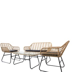 Σετ Σαλόνι Κήπου  ACILIUS Φυσικό/Μαύρο Μέταλλο/Rattan 2θ. Καναπές+2 Πολυθρόνες+Τραπεζάκι