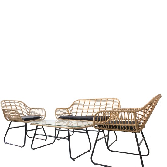 Σετ Σαλόνι Κήπου ACILIUS Φυσικό/Μαύρο Μέταλλο/Rattan 2θ. Καναπές+2 Πολυθρόνες+Τραπεζάκι Σετ Σαλόνι Κήπου ACILIUS Φυσικό/Μαύρο Μέταλλο/Rattan 2θ. Καναπές+2 Πολυθρόνες+Τραπεζάκι