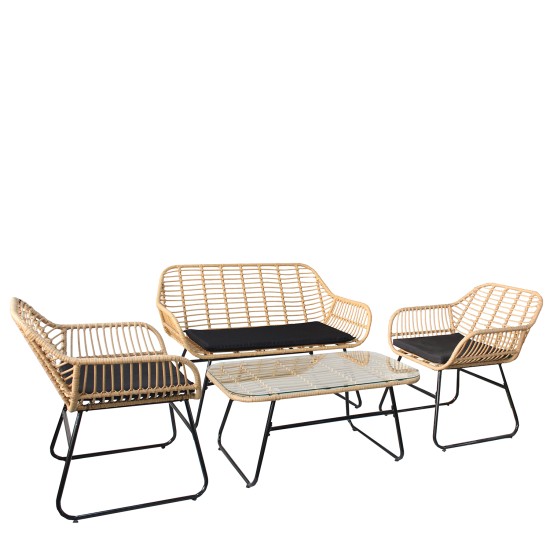 Σετ Σαλόνι Κήπου ACILIUS Φυσικό/Μαύρο Μέταλλο/Rattan 2θ. Καναπές+2 Πολυθρόνες+Τραπεζάκι Σετ Σαλόνι Κήπου ACILIUS Φυσικό/Μαύρο Μέταλλο/Rattan 2θ. Καναπές+2 Πολυθρόνες+Τραπεζάκι