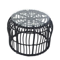 Τραπεζάκι Κήπου  ALBIUS Μαύρο Rattan/Μέταλλο/Γυαλί Φ50x35cm