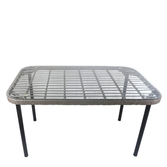 Τραπέζι Κήπου AMPLAS Γκρι/Μαύρο Μέταλλο/Rattan/Γυαλί 140x80x73cm Τραπέζι Κήπου AMPLAS Γκρι/Μαύρο Μέταλλο/Rattan/Γυαλί 140x80x73cm