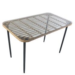 Τραπέζι Κήπου  ANNIUS Φυσικό/Μαύρο Μέταλλο/Rattan/Γυαλί 120x70x78cm