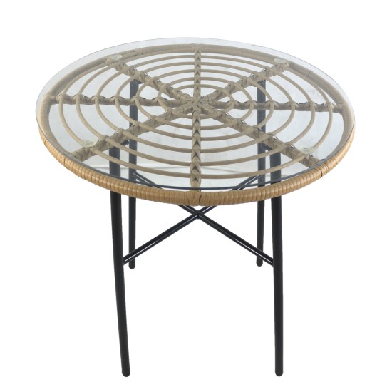 Τραπέζι Κήπου APPIUS Φυσικό/Μαύρο Μέταλλο/Rattan/Γυαλί 70x70x74cm Τραπέζι Κήπου APPIUS Φυσικό/Μαύρο Μέταλλο/Rattan/Γυαλί 70x70x74cm
