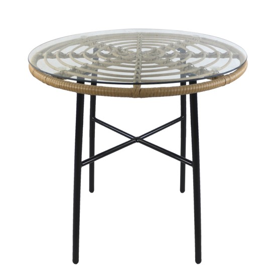 Τραπέζι Κήπου APPIUS Φυσικό/Μαύρο Μέταλλο/Rattan/Γυαλί 70x70x74cm Τραπέζι Κήπου APPIUS Φυσικό/Μαύρο Μέταλλο/Rattan/Γυαλί 70x70x74cm