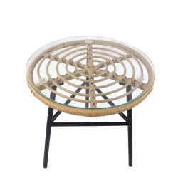 Τραπέζι Κήπου  ARELLIUS Φυσικό/Μαύρο Μέταλλο/Rattan/Γυαλί 45x45x46cm