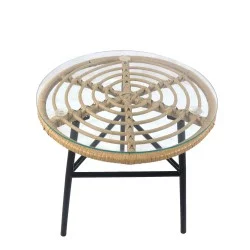 Τραπέζι Κήπου  ARELLIUS Φυσικό/Μαύρο Μέταλλο/Rattan/Γυαλί 45x45x46cm