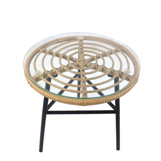 Τραπέζι Κήπου ARELLIUS Φυσικό/Μαύρο Μέταλλο/Rattan/Γυαλί 45x45x46cm Τραπέζι Κήπου ARELLIUS Φυσικό/Μαύρο Μέταλλο/Rattan/Γυαλί 45x45x46cm