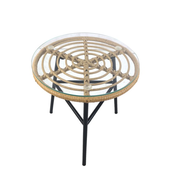 Τραπέζι Κήπου ARELLIUS Φυσικό/Μαύρο Μέταλλο/Rattan/Γυαλί 45x45x46cm Τραπέζι Κήπου ARELLIUS Φυσικό/Μαύρο Μέταλλο/Rattan/Γυαλί 45x45x46cm