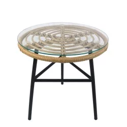 Τραπέζι Κήπου  ARELLIUS Φυσικό/Μαύρο Μέταλλο/Rattan/Γυαλί 45x45x46cm