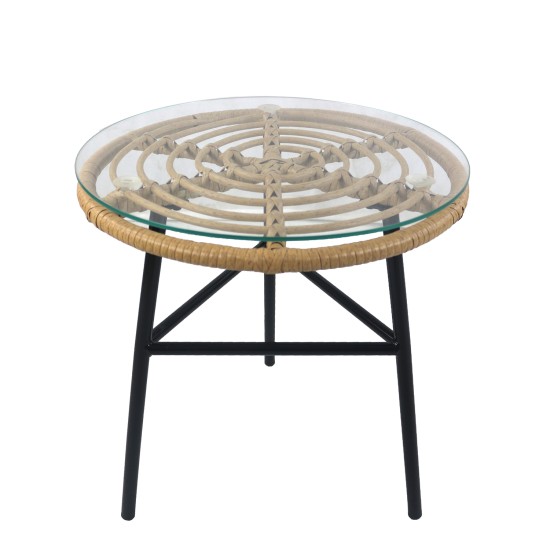 Τραπέζι Κήπου ARELLIUS Φυσικό/Μαύρο Μέταλλο/Rattan/Γυαλί 45x45x46cm Τραπέζι Κήπου ARELLIUS Φυσικό/Μαύρο Μέταλλο/Rattan/Γυαλί 45x45x46cm