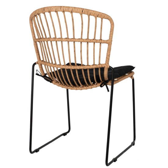 Καρέκλα Κήπου ArteLibre ALFENUS Φυσικό/Μαύρο Rattan/Μέταλλο 50x55x84cm - ART-14510060